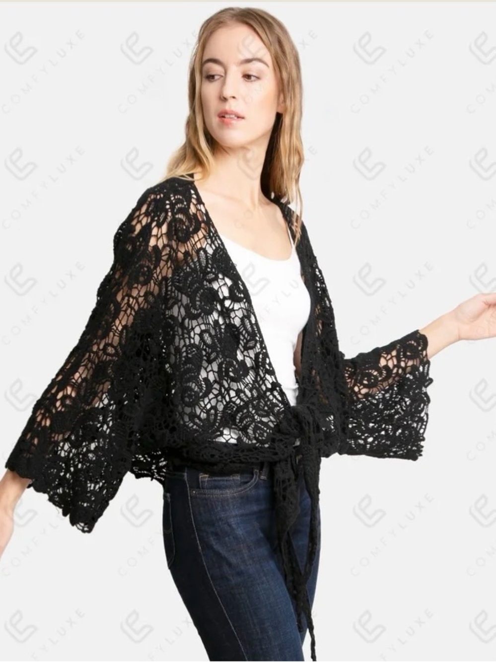 ComfyLuxe Floral Pattern Short Crocheted Wrap